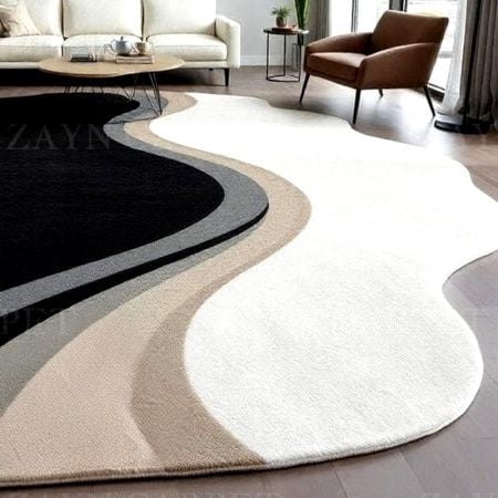 Handcrafted Black White Wave Living Room Rug